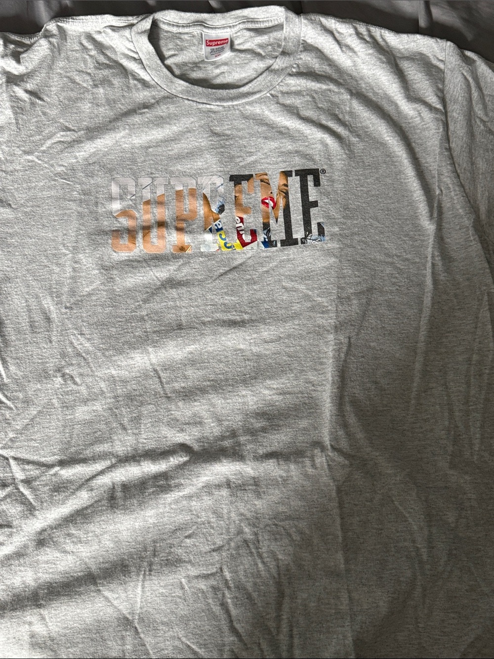 Supreme Gray Multicolor Cutout Logo Tee